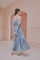 Leanne Long Sleeve Bardot Bow Detail Tiered Maxi Dress